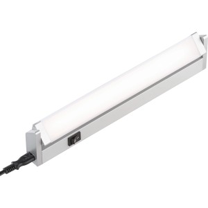 LED-Lichtleiste in Silber/Weiß mit kaltweißem Licht für Küchen und Arbeitsbereiche.