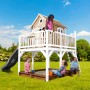 Axi Liam Spielhaus mit Rutsche und Sandkasten, braun-weiß, für Kinder zum Spielen im Garten.