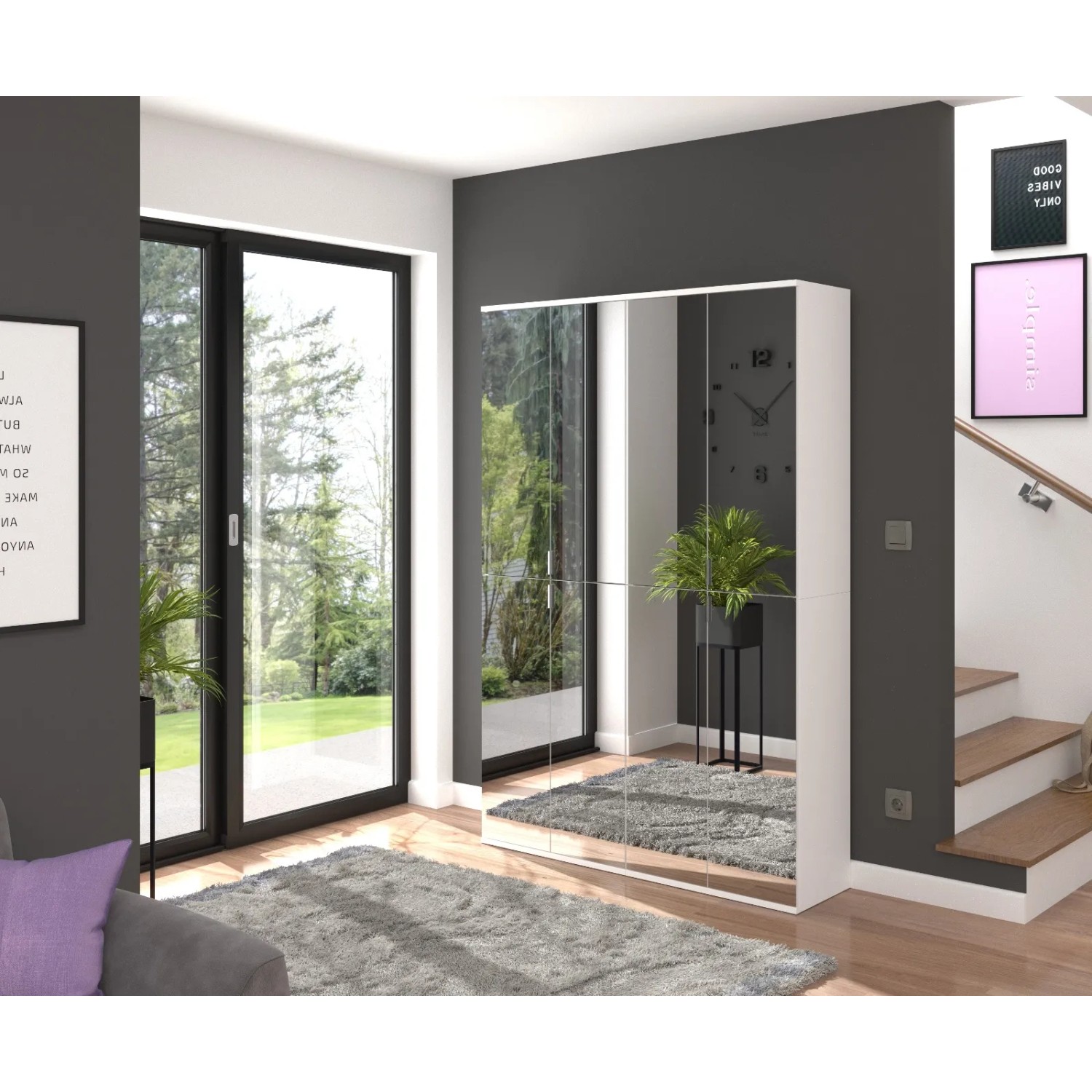 Inn.Furn Schuhschrank Weiß 122 cm mit 8 Spiegeltüren SystemX_5