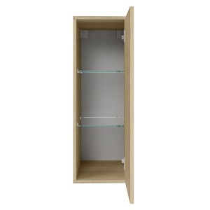 Fackelmann Midischrank Compact Line in Eiche, offene Tür mit zwei Glasböden.