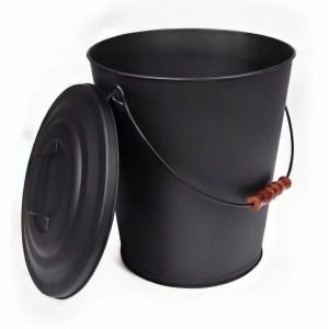 Schwarzer BLACK OAK Ascheeimer SANTORINI 25L mit Deckel für Kamin und Grill.
