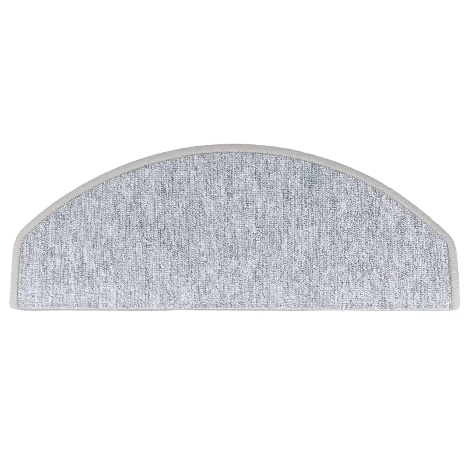Hellgraue, halbrunde Stufenmatte aus getuftetem PP, 65x24 cm. Rutschfest für Treppen.
