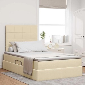 Cremefarbenes vidaXL Bett (120x200 cm) mit LED-Kopfteil und Stoffbezug.