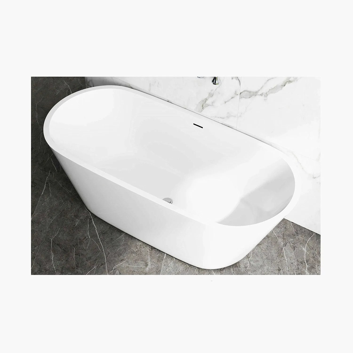 Duschparadies Badewanne Freistehende Acrylbadewanne Acrylwanne Mit Siphon Set 150 x 70 x 58cm Weiß Oval