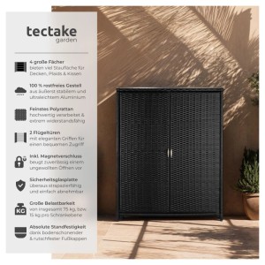 Tectake Aluminium Gartenschrank Monza Wetterfest und Uv Beständig Starkes Magnetschloss  75 kg Belastbarkeit  40 50 x 84 50 x 103 50 cm Schwarz
