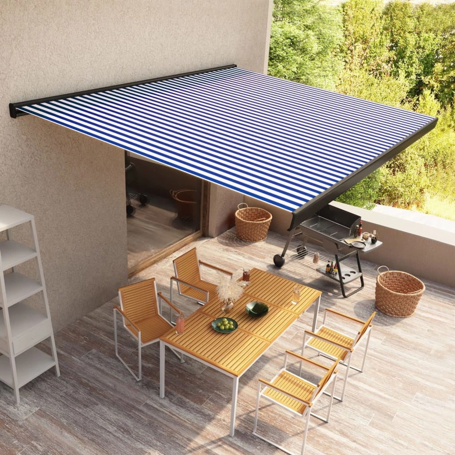 furnicato Kassettenmarkise mit Motor 450x300 cm Blau und Weiß günstig online kaufen