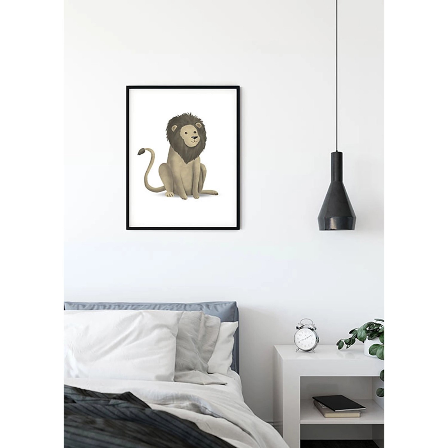 Komar Wandbild Cute Lion, 40x50 cm, im schwarzen Rahmen. Kinderzimmer Deko.