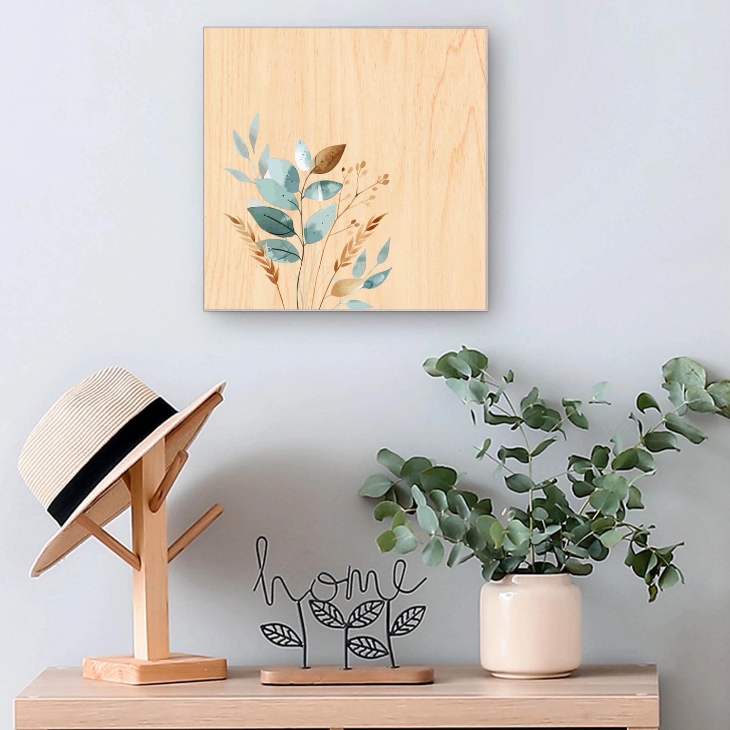 Banjado Schlüsselbox aus Holz mit minimalistischen Blättern, 30x30cm, 50 Haken.