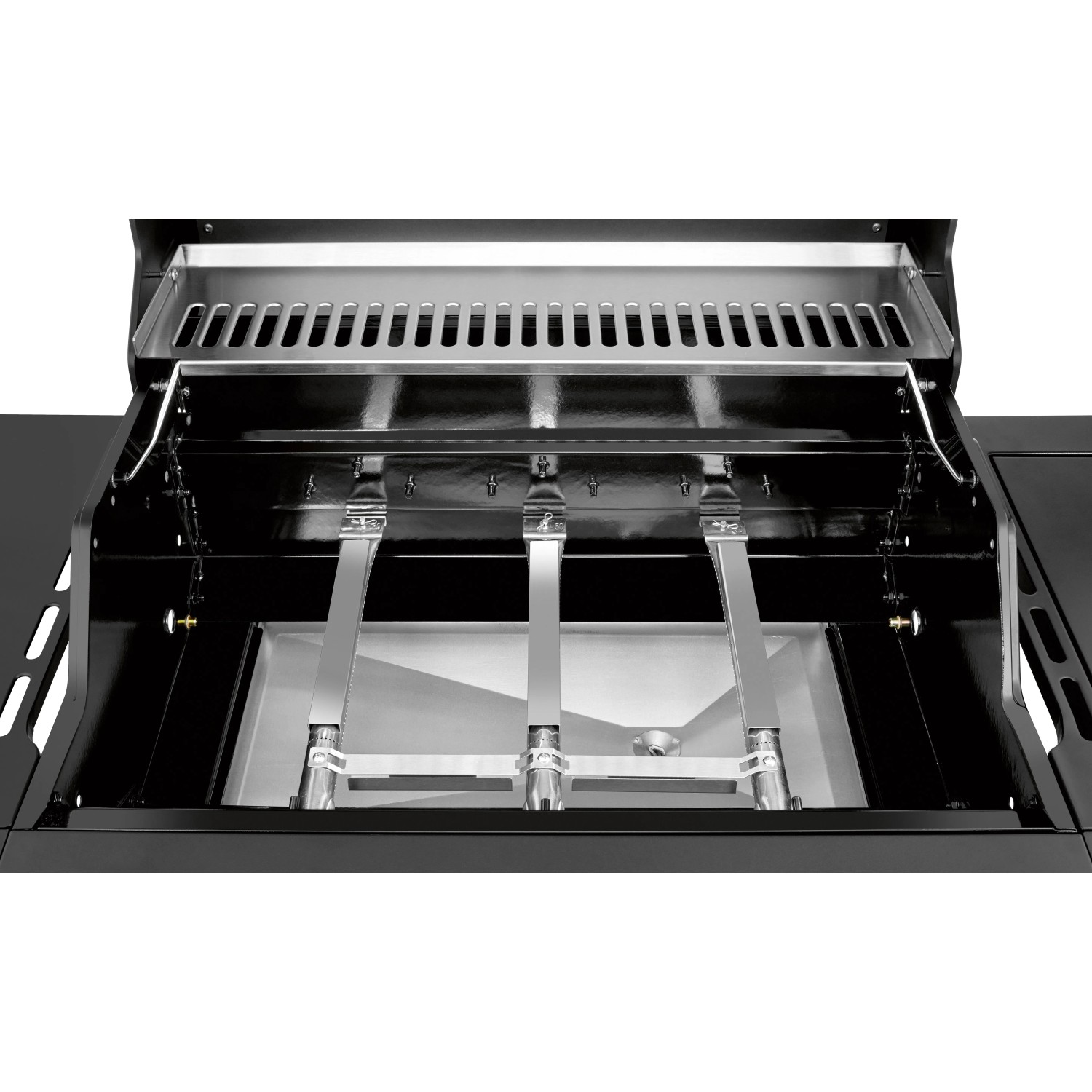 Innenansicht Jamestown Knox II Gasgrill mit 3 Brennern und Devil's Zone.