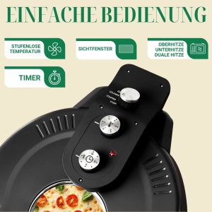 Sommertal Pizzaofen mit Bedienelementen für Temperatur, Timer und Heizart.