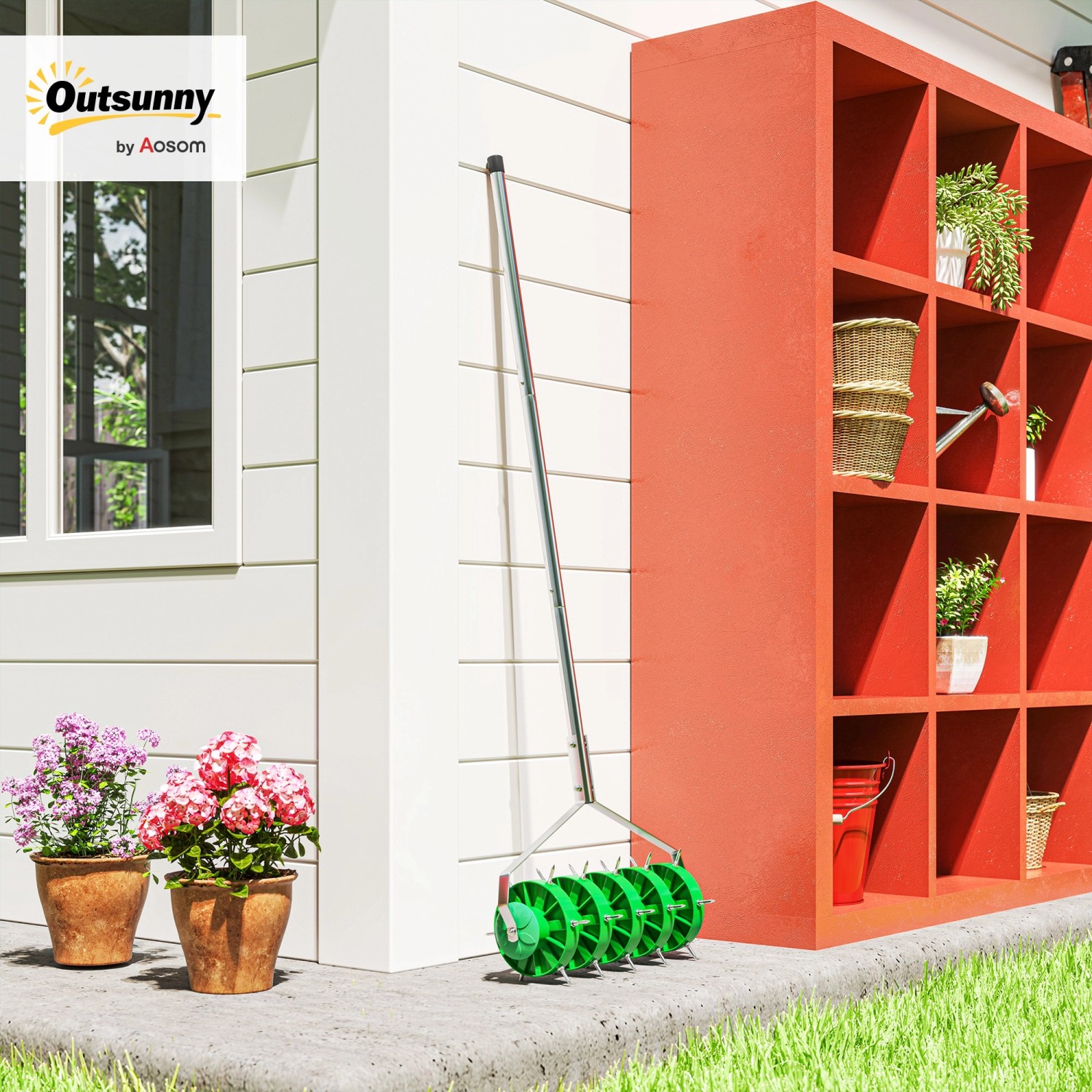 Outsunny Rasenbelüfter Stahl  Kunststoff 45L x 21B x 140H cm_2