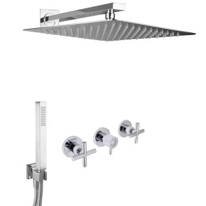 PaulGurkes Unterputz Duschset mit Regendusche (40cm) und Handbrause, Chrom.