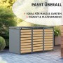 KARAT Mülltonnenbox Johan mit Edelstahlrahmen und Holzdekor, 3 Türen für den Garten.