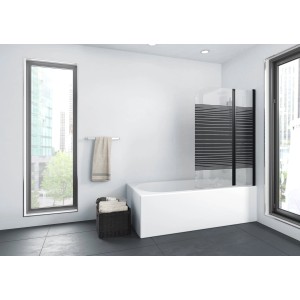Aurlane Badewannenfaltwand Black Lines, 2-teilig, schwarz, 100x140 cm auf Badewanne im Badezimmer.
