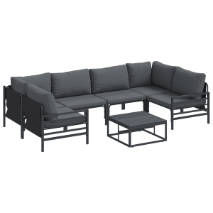 vidaXL Garten-Sofa-Set, 7-teilig, anthrazitfarben, Stahl, mit Tisch und Polstern für den Außenbereich.