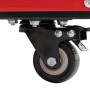 Detailaufnahme der Rolle mit Feststellbremse vom roten PROREGAL Werkzeugwagen.