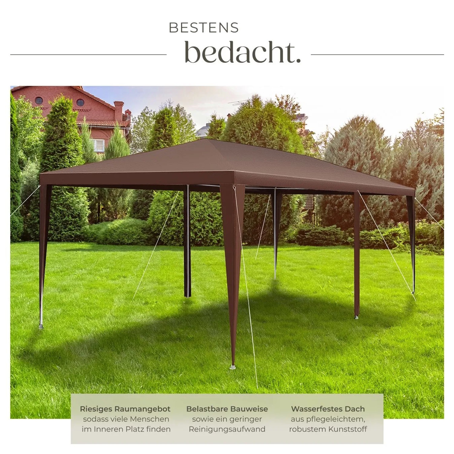 Tectake Pavillon Almchalet In 2 Größen Im Steckystem Abnehmbare Seitenteile 600 x 300 x 250 cm Braun_3