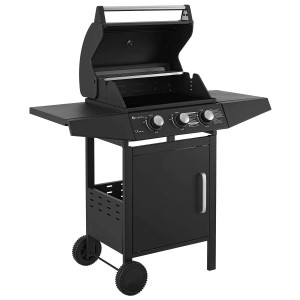 Juskys BBQ Gasgrill Louisiana mit 3 Brennern, schwarzer Stahl, mit Ablagen und Unterschrank.