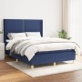 Blaues vidaXL Boxspringbett (140x200 cm) mit Matratze und Stoffbezug.