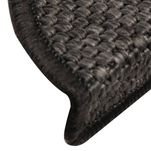 Detailaufnahme: Anthrazitfarbene VidaXL Stufenmatte aus Sisal, selbstklebend, für Treppen.