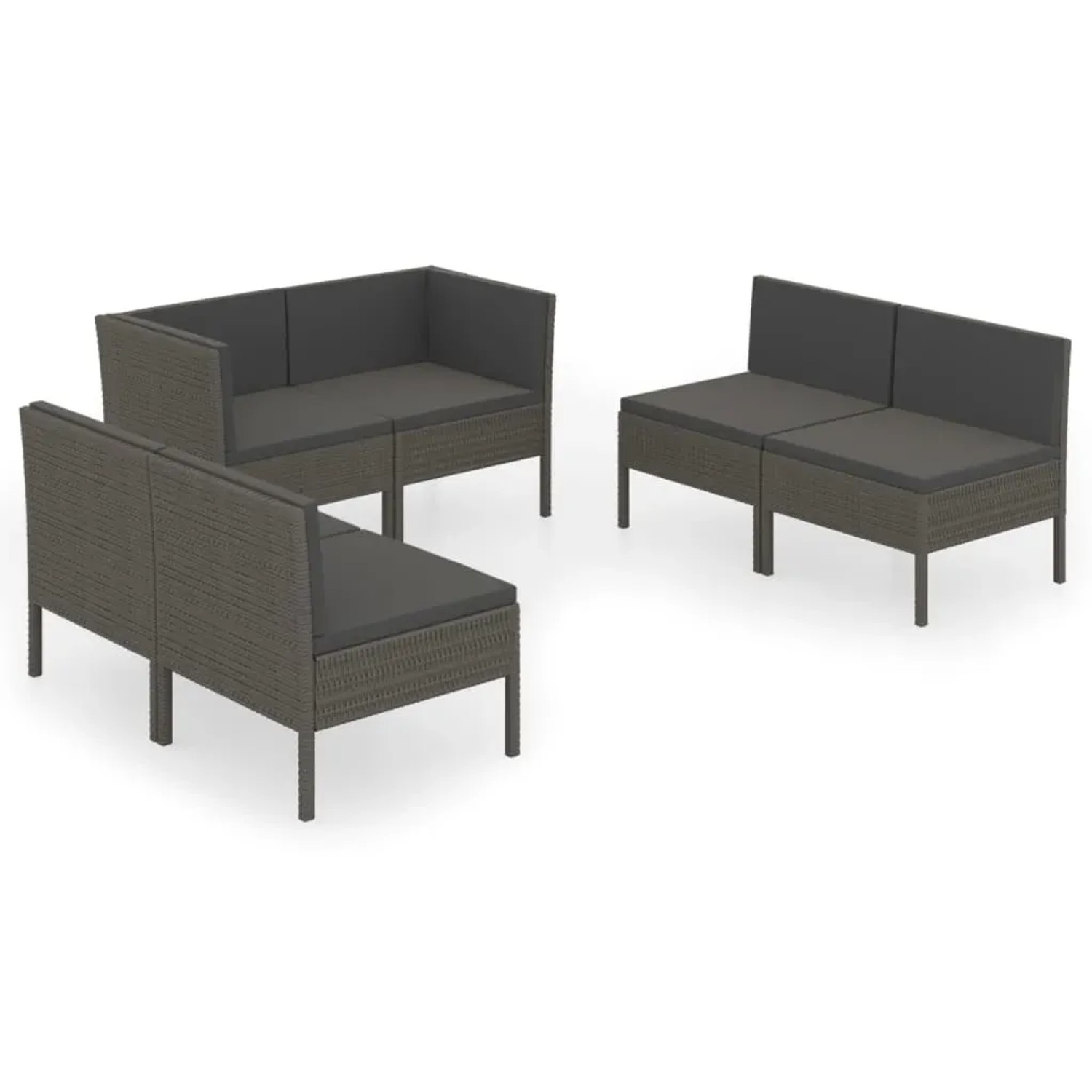 vidaXL 6-Tlg Garten-Lounge-Set mit Auflagen Poly Rattan Grau 3094354