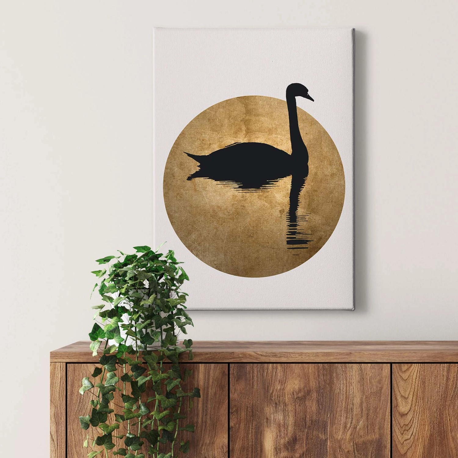 Bricoflor Leinwand Bild Mit Schwan Vogel Wandbild In Gold Und Schwarz Moder günstig online kaufen