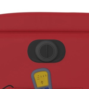 Detailansicht: Roter Massagesessel mit Bedienelementen für Massage und Liegefunktion.