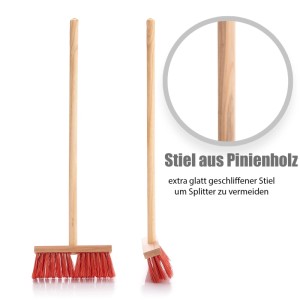 BigDean Kinder Besen Straßenbesen Mit Extra Starken Roten Borsten Kindgerechte Gartengeräte Straßenbesen Mit Stabilem Holz Stiel
