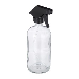 Transparente Glas Sprühflasche mit schwarzem Sprühkopf, verstellbar, 500ml.