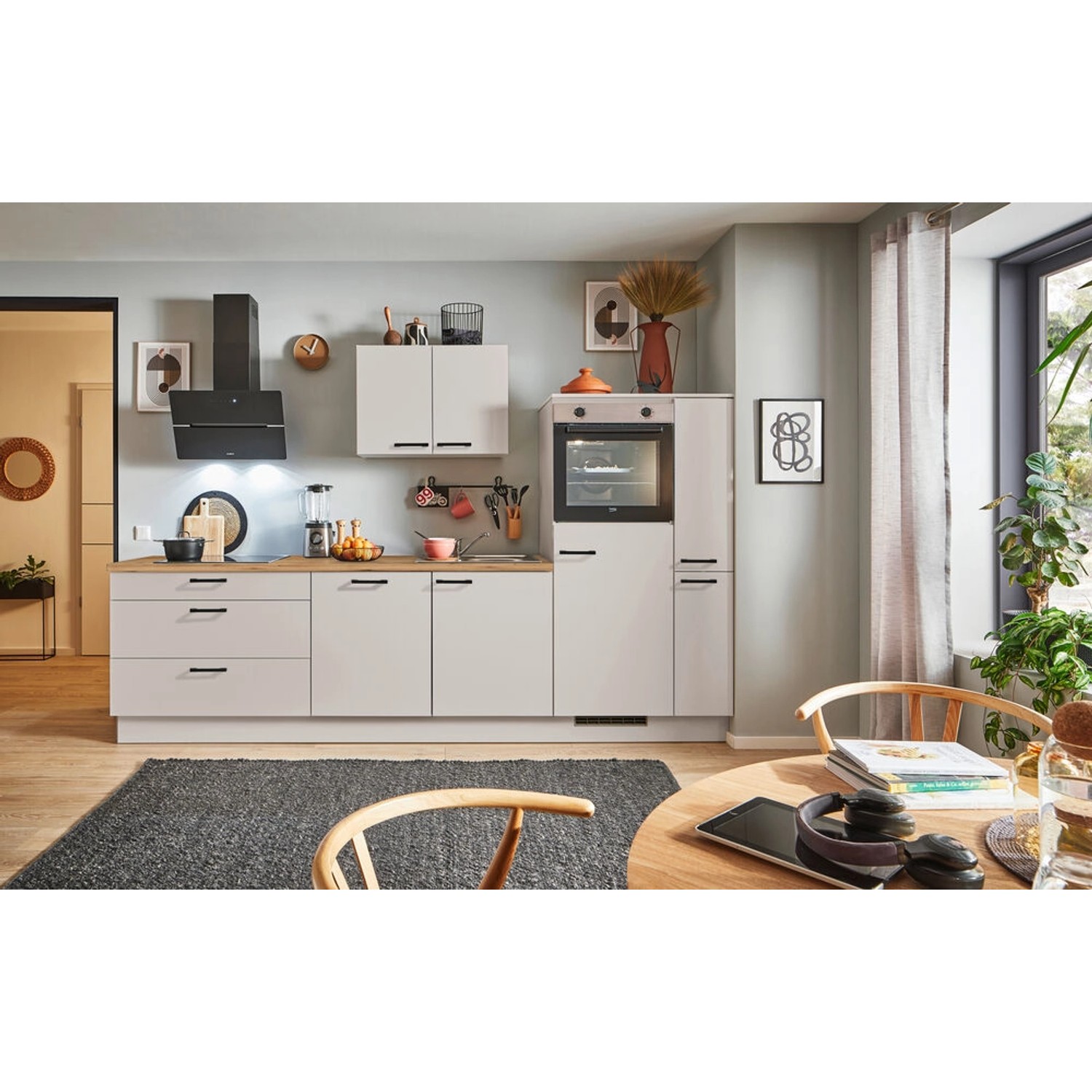 pino Küchenzeile 280 cm Kaschmirgrau Anschlag rechts 1 Geräte-. 1 Seitenschrank