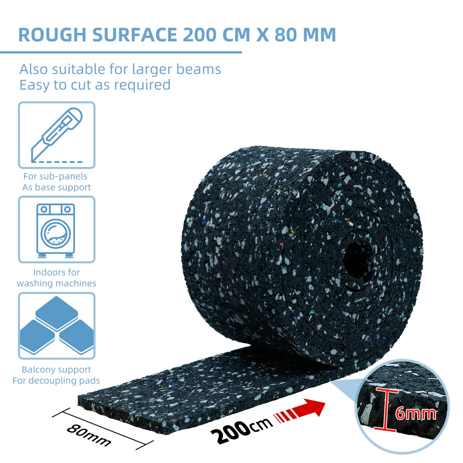 CCLIFE Terrassenpads Rolle 2m Bautenschutzmatte Gummigranulat 80x6mm Wasserdicht Rutschfest Stoßfest_3