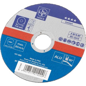 LUX Gewebe-Trennscheibe, 115 mm Durchmesser, für Winkelschleifer, zum Trennen von Aluminium.