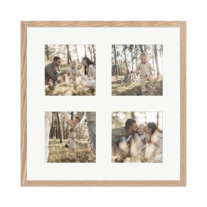 WANDStyle Galerierahmen Eiche für 4 Fotos (13x13 cm). Quadratischer Bilderrahmen mit Passepartout.