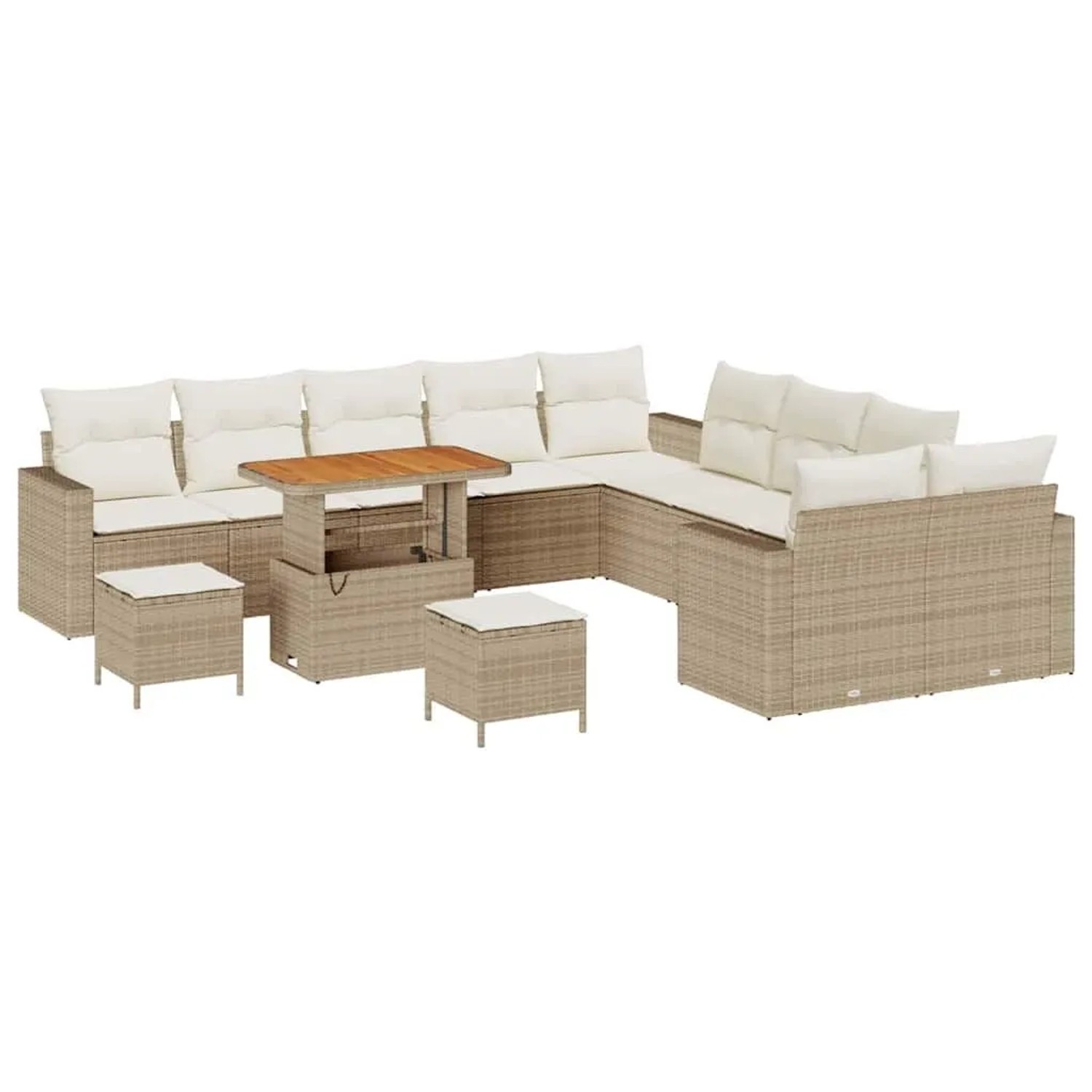 vidaXL Gartensofa-Set mit Kissen 17 Stk Beige und Creme Poly-Rattan 3363626