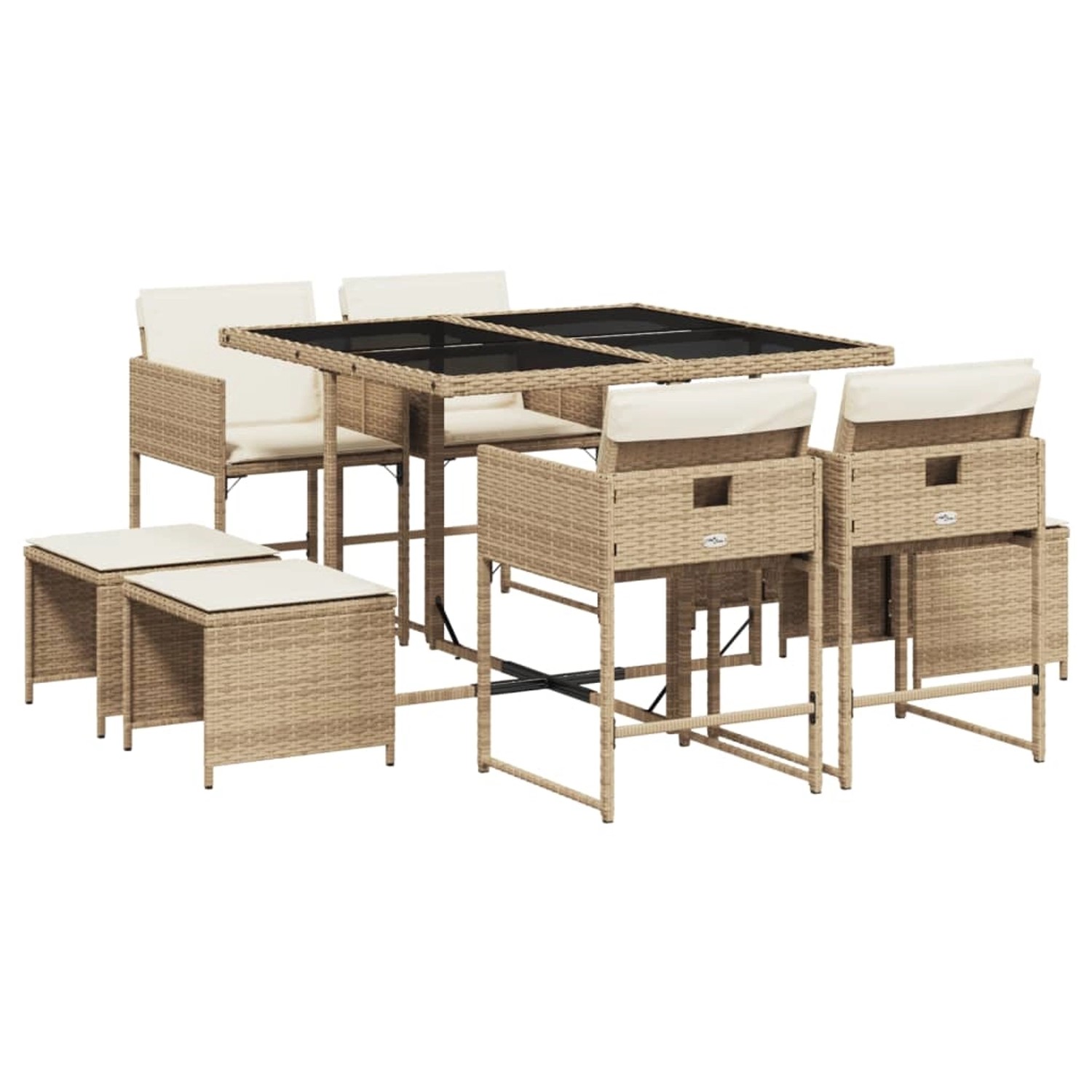 vidaXL 9-Tlg Garten-Essgruppe mit Kissen Beige Poly Rattan 3211318 günstig online kaufen