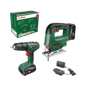 Bosch 18V Akku-Schlagbohrschrauber EasyImpact und Stichsäge EasySaw Set mit Akku und Ladegerät.