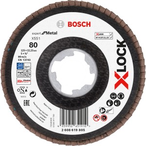 Bosch X-Lock Fächerschleifscheibe X551, Ø 125mm, Körnung 80 für Winkelschleifer.