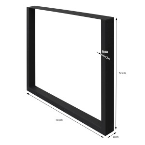 Schwarzes ECD Germany Tischbein (70x72 cm) aus Stahl Vierkantprofil für Esstische.