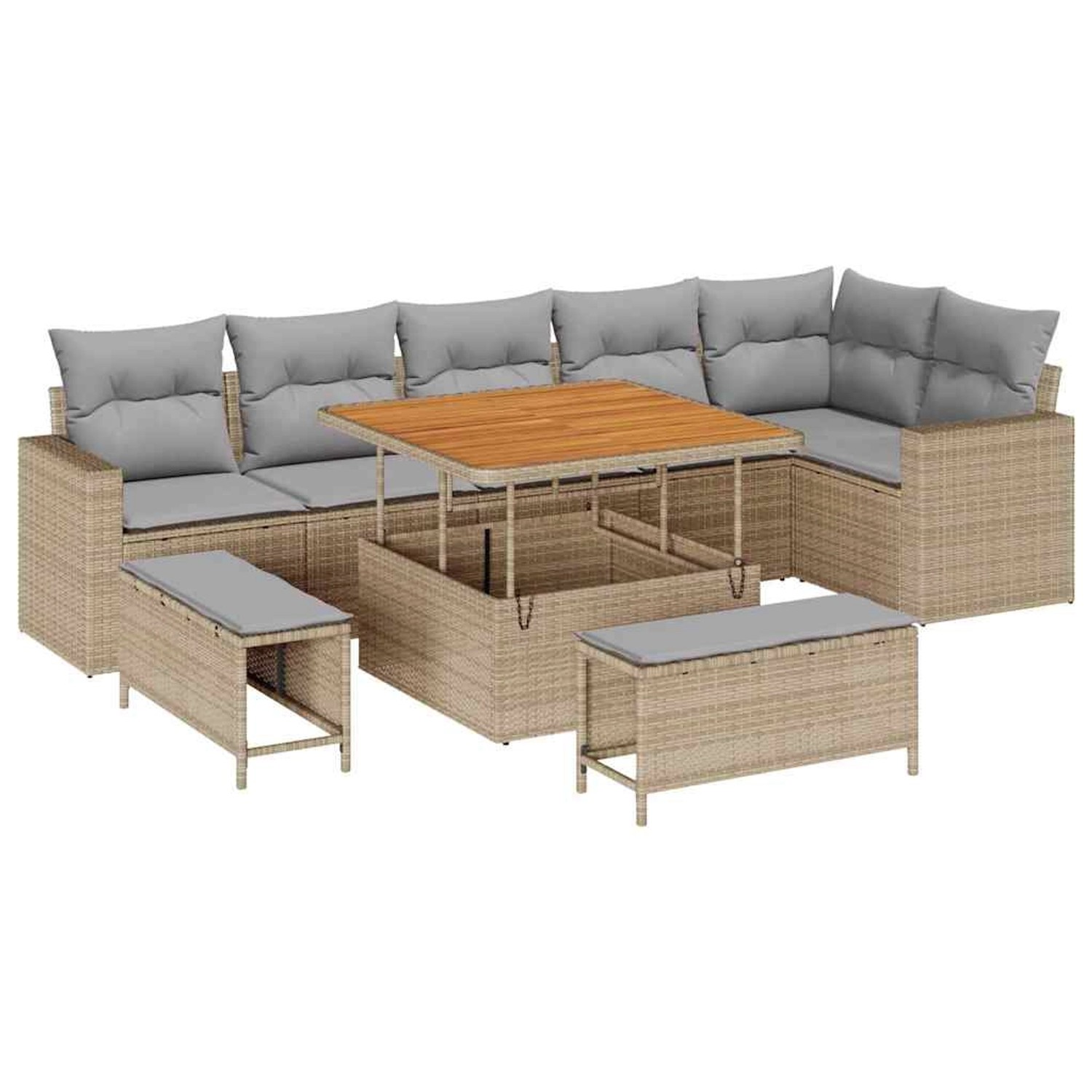vidaXL Garten-Sofa-Set 9-Tlg Beige Poly Rattan 3361627 günstig online kaufen