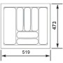 Technische Zeichnung: SOTECH Orga-Box I Besteckeinsatz 600 mm, Maße 519x473 mm.