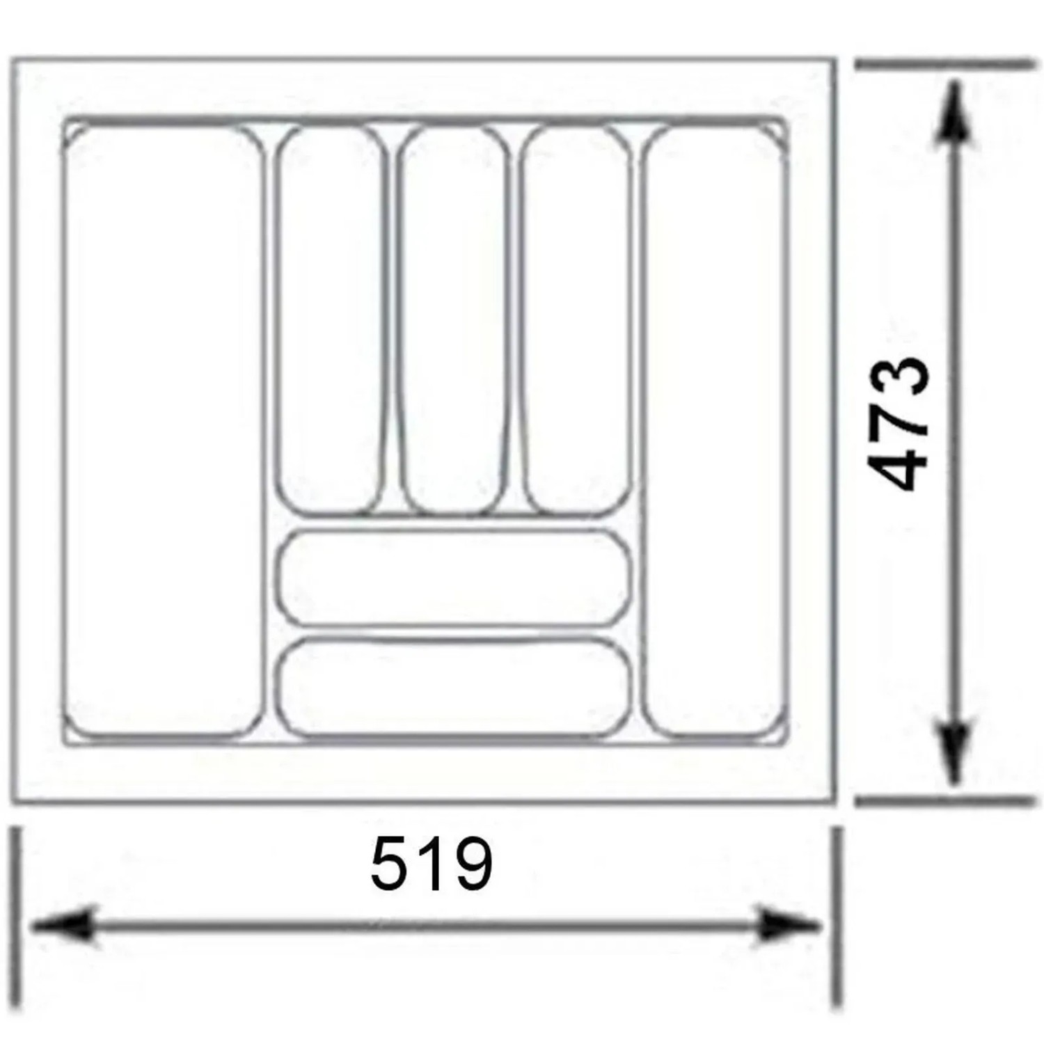 Technische Zeichnung: SOTECH Orga-Box I Besteckeinsatz 600 mm, Maße 519x473 mm.