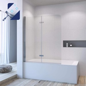Aquabatos Badewannenfaltwand, 2-teilig, 120x140 cm, mit ESG Sicherheitsglas und Aluminiumprofilen.