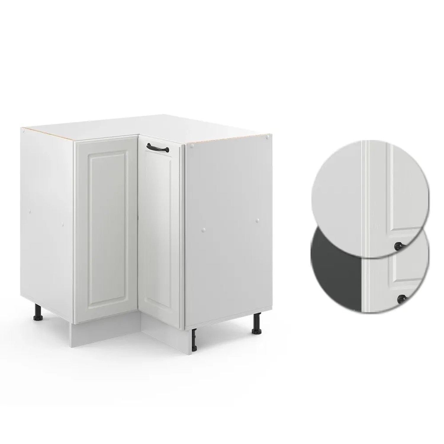 Vicco Eckunterschrank R-Line, Landhausstil in Weiß/Weiß, 76 cm, ohne Arbeitsplatte.