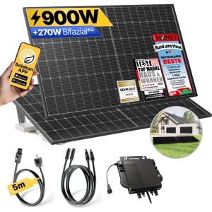 Solakon Balkonkraftwerk 900W Solaranlage mit Gartenhalterung Steckerfertig Komplettset Photovoltaik 800W Kabellänge 5m