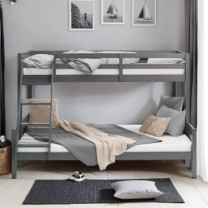 Homestyle4u Etagenbett 90x200 und 140x200 in Grau mit Lattenrost und 2 Matratzen 2725