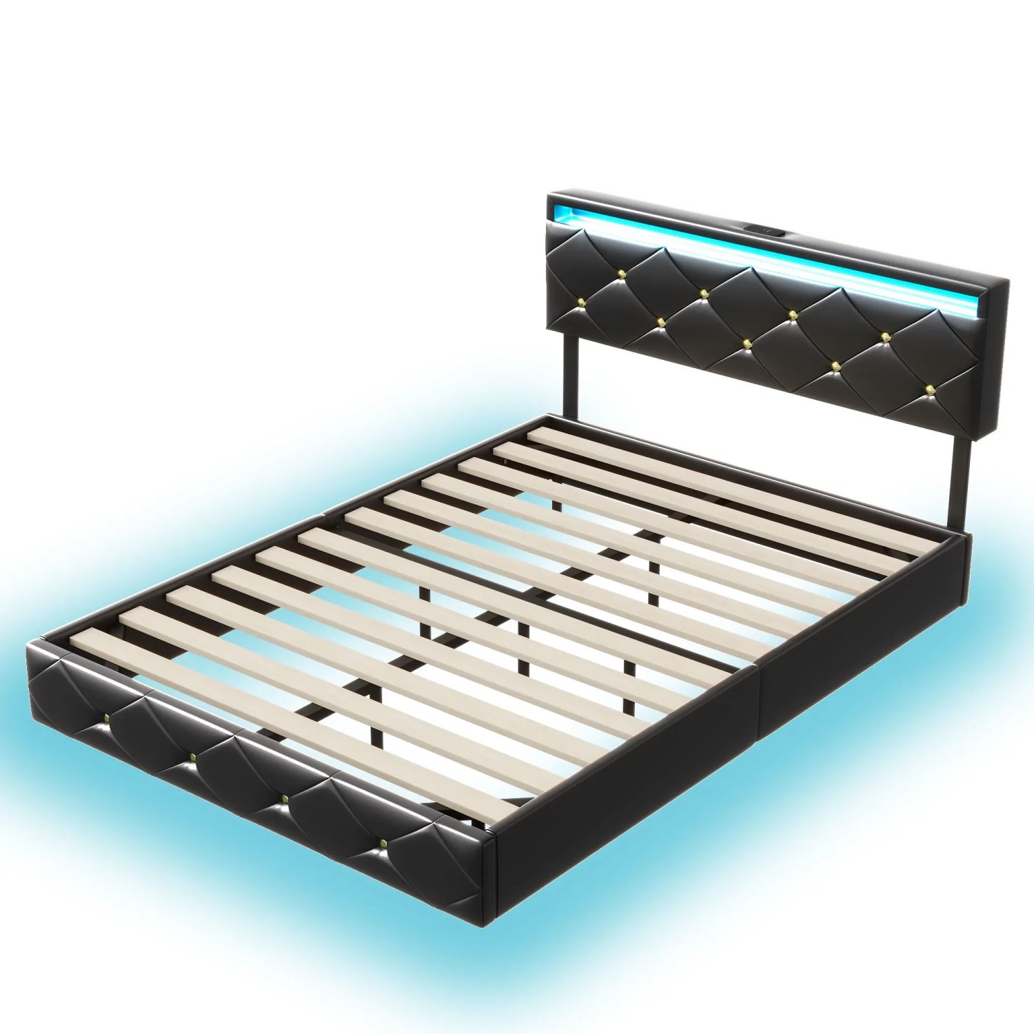 PXloue Polsterbett mit Höhenverstellbares Kopfteil aus Kunstleder Doppelbet günstig online kaufen