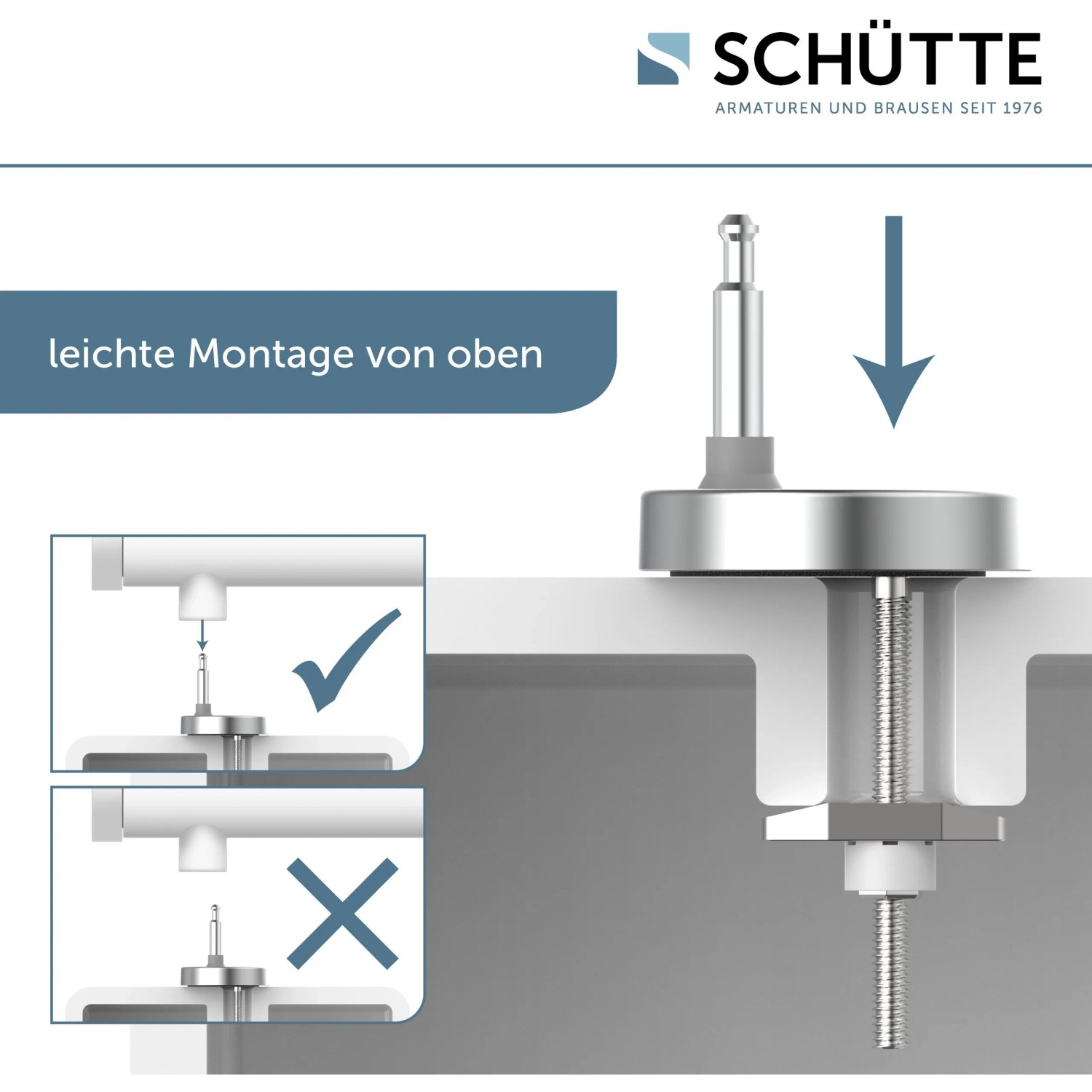 Montageanleitung für Schütte WC-Sitz mit Schnellverschluss und einfacher Montage von oben.