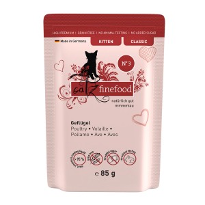 Catz Finefood Kitten Geflügel, Nassfutter für junge Katzen im 85g-Beutel.