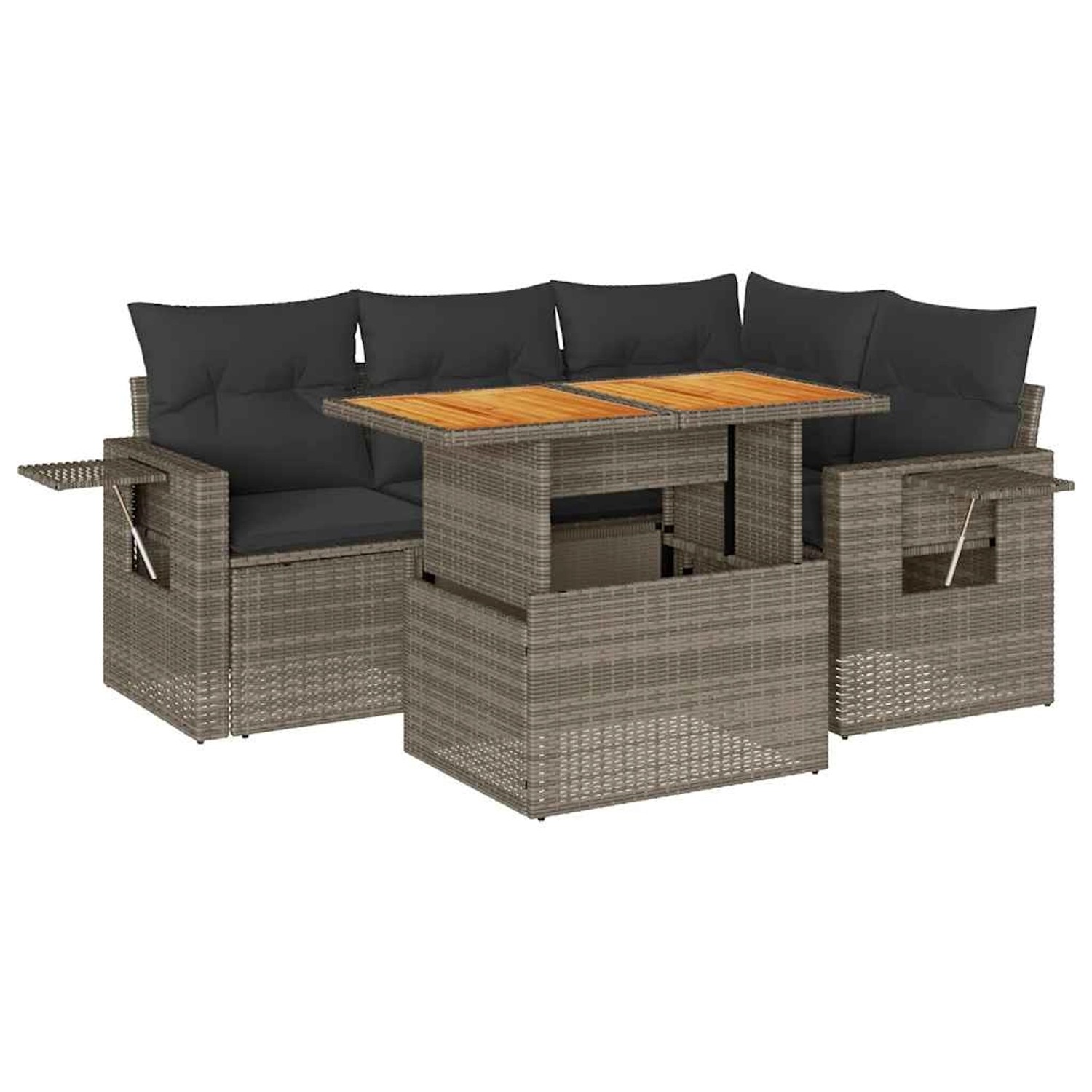 vidaXL 5-Tlg Garten-Sofagarnitur mit Kissen Grau Poly Rattan 3327147