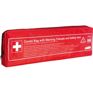 Rote Walser Kfz-Kombitasche mit Warndreieck und Erste-Hilfe-Set.